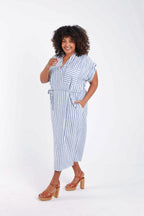 Lange jurk van gestreepte viscose