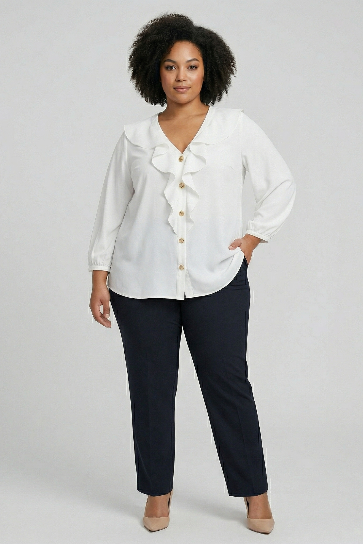 Luxo| Effen blouse met ruches