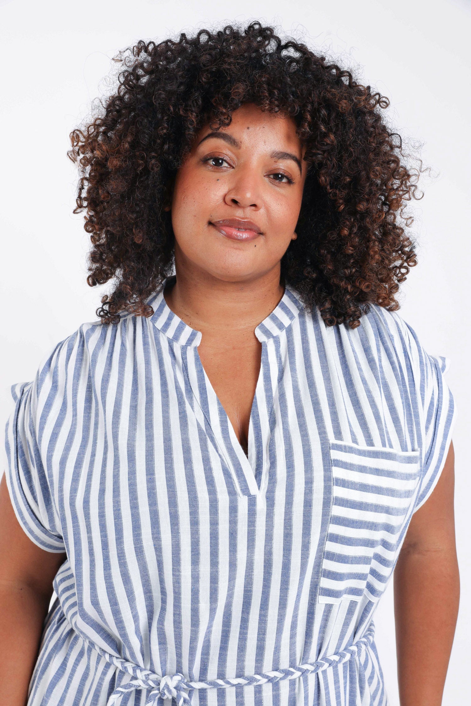 Lange jurk van gestreepte viscose