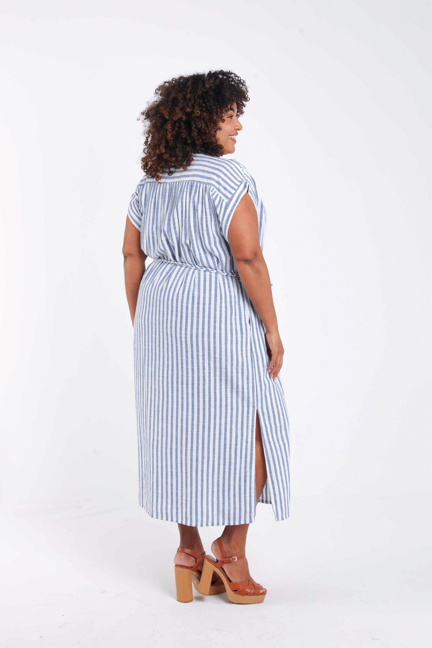 Lange jurk van gestreepte viscose