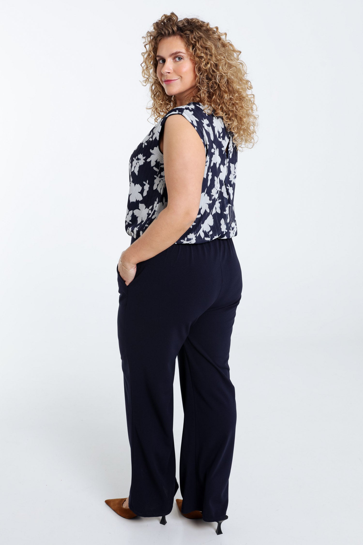 Tweedelige jumpsuit met bloemenprint en lurex