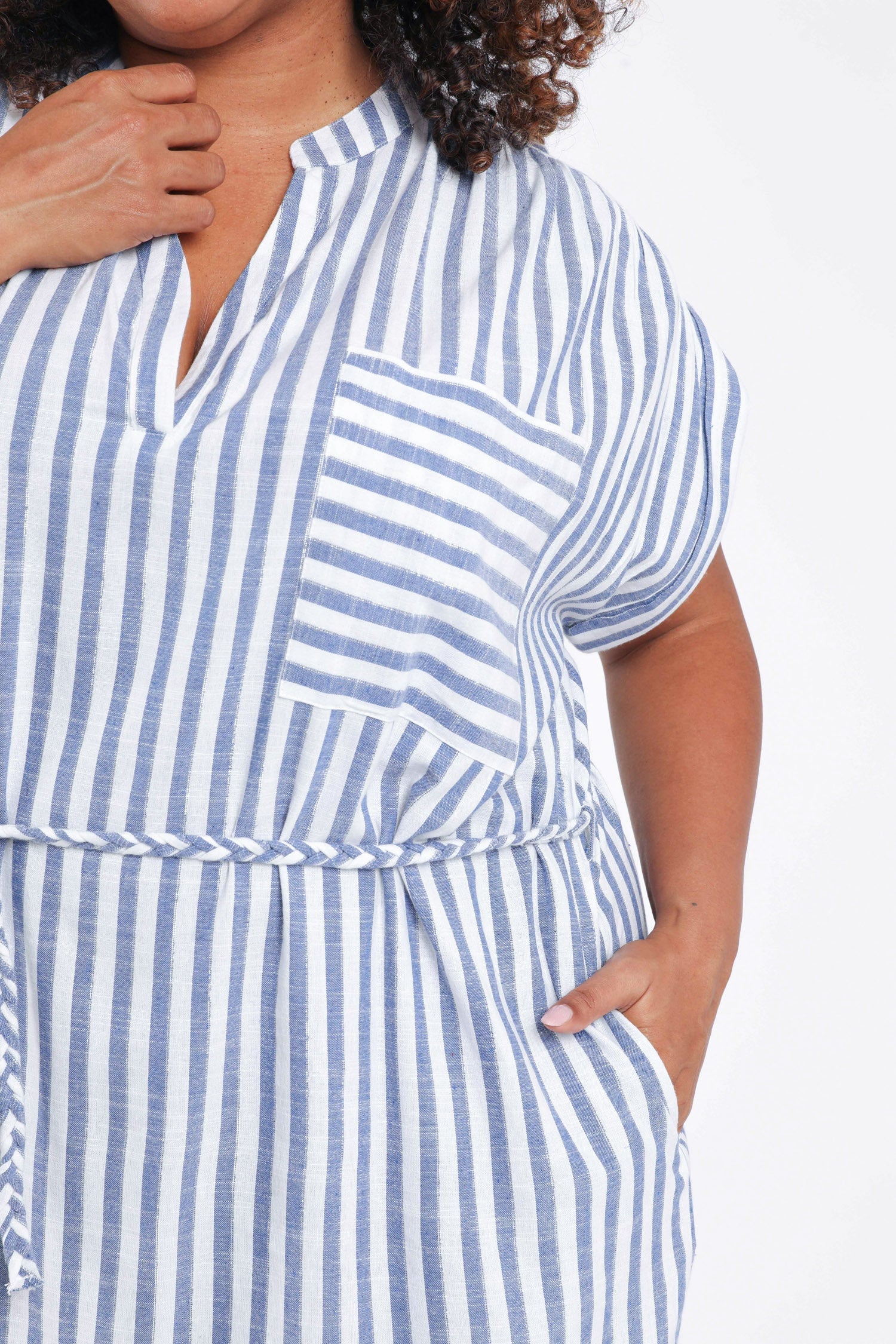 Lange jurk van gestreepte viscose