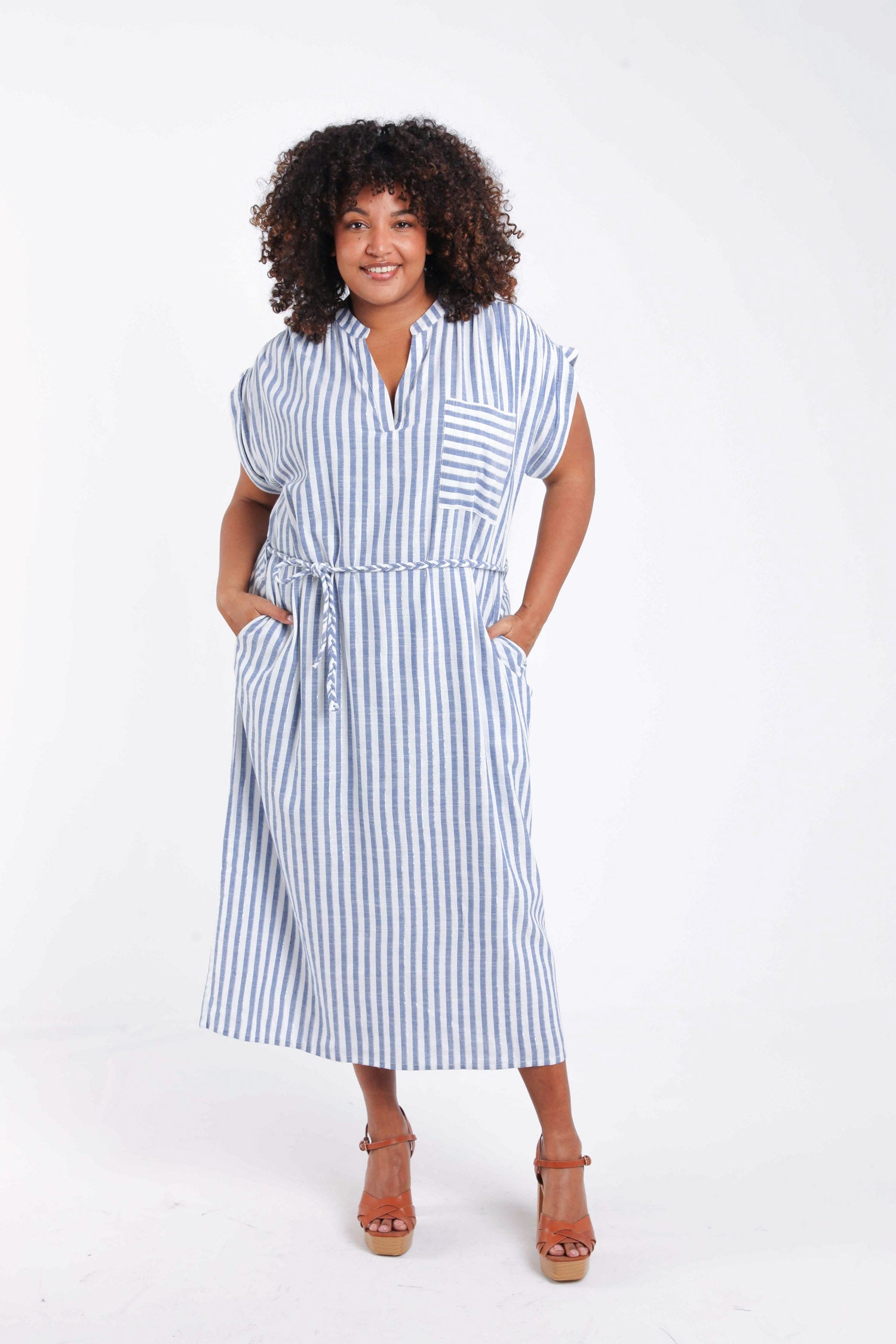 Lange jurk van gestreepte viscose